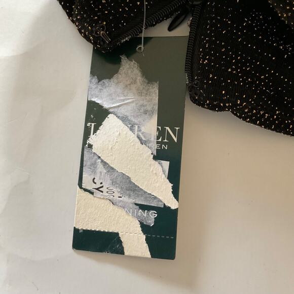 Lauren Ralph Lauren Black Gold Metallic Embellished Glittery Ruffle Dress Sz 12 - Picture 16 of 16